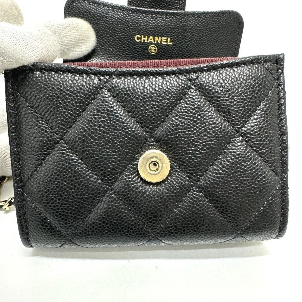 CHANEL Black Caviar Leather Logo Pochette Wallet